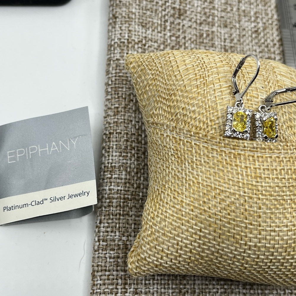 Epiphany Diamonique Yellow Stone Lever-Back Earrings – Vintage Sparkling Beauty - Picture 13 of 16